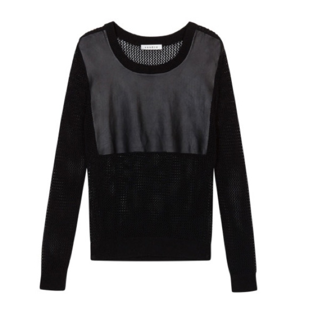Sandro Sully Black Coated Mesh Sweater, sz 1/S