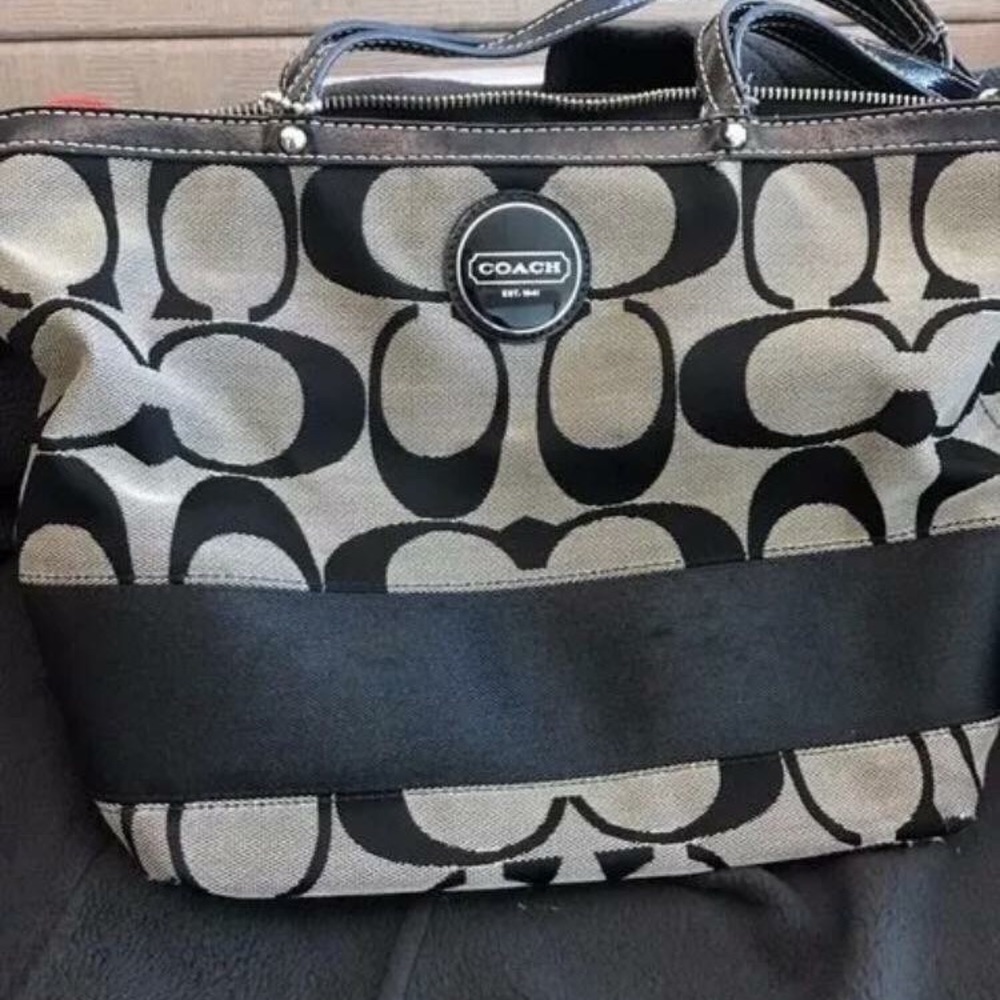 Coach signature gray and black striped tote,purse
