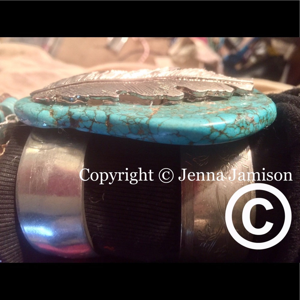 Extra large turquoise Feather cuffs