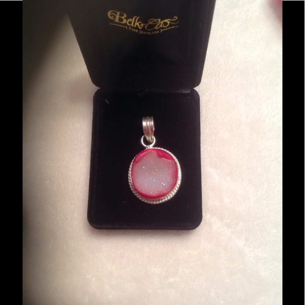Pink Druzy quartz sterling silver pendant