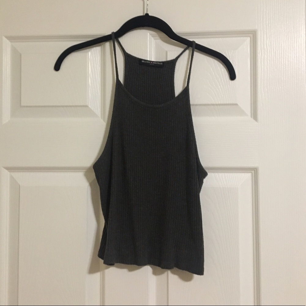 Brandy Melville Ribbed Gray High neck tank top