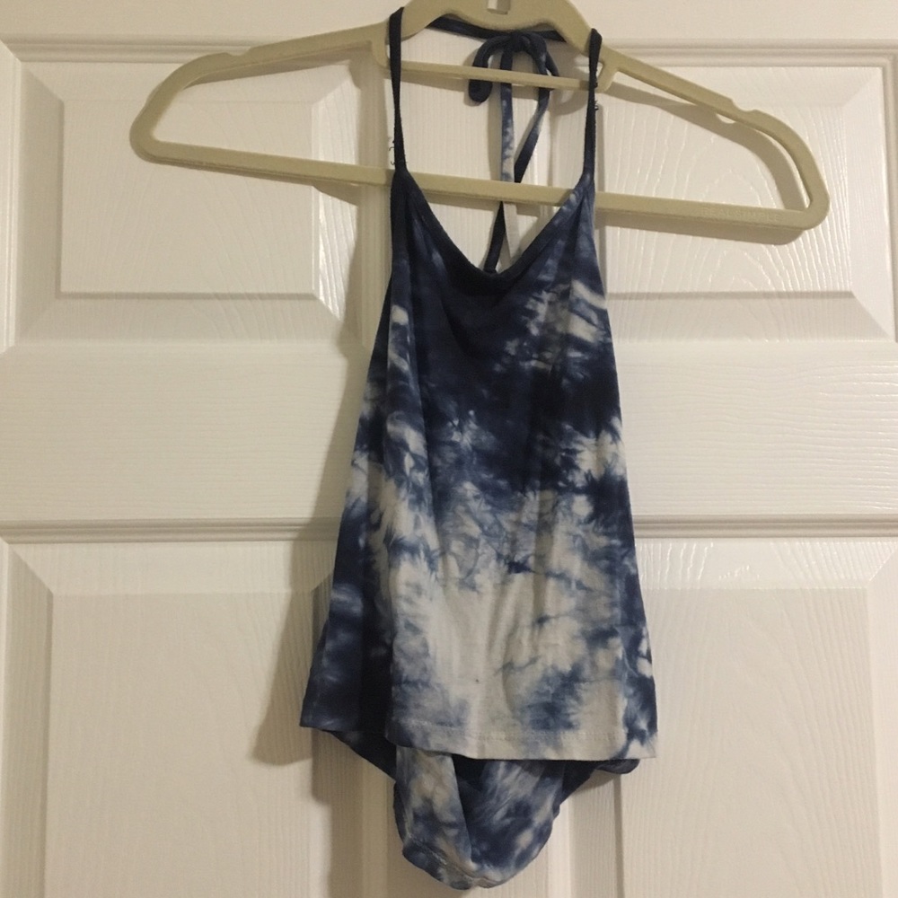 Brandy Melville blue and white tie dye halter top