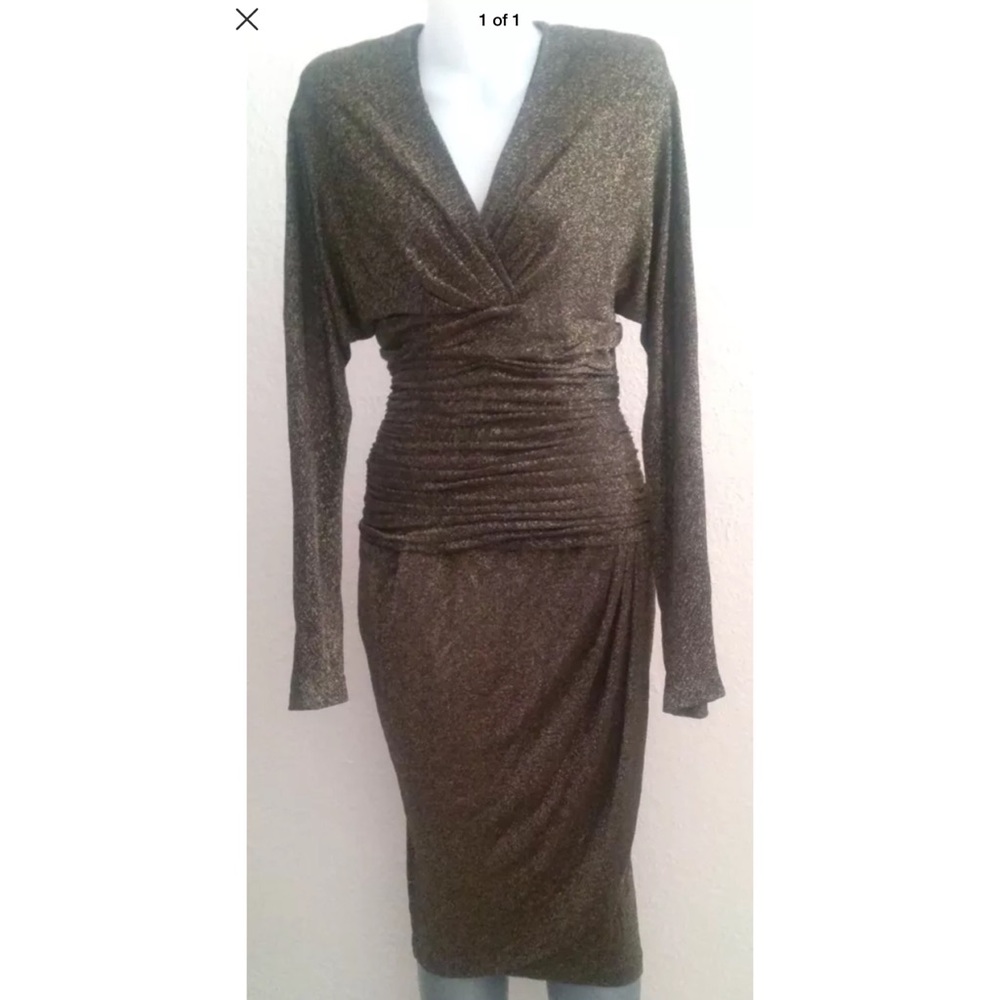 JACKIE BERNARD ECLECTIC GOLD LAME DRAPE DRESS Sz10
