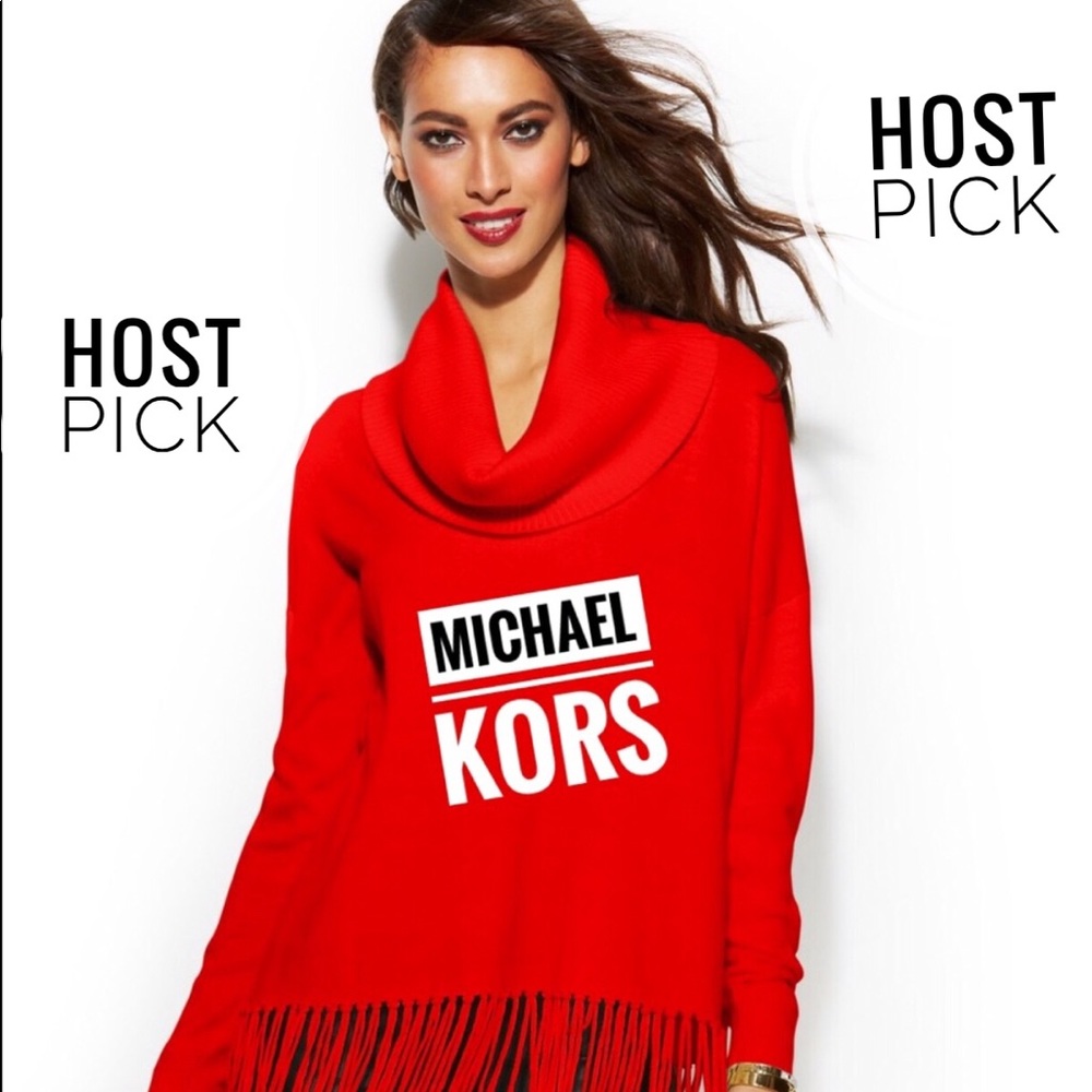 Host Pick! Michael Kors red sweater /fringe. New - Picture 1 of 7