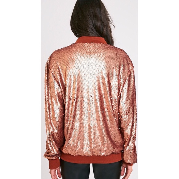 SOLD || HONG-KONG Rose Gold sequin bomber jacket - Picture 3 of 3