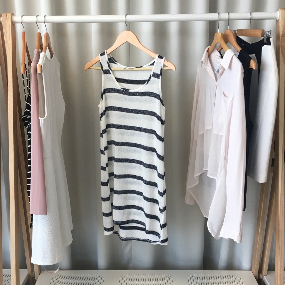Navy Striped Knit Tank Dress - Picture 2 of 3