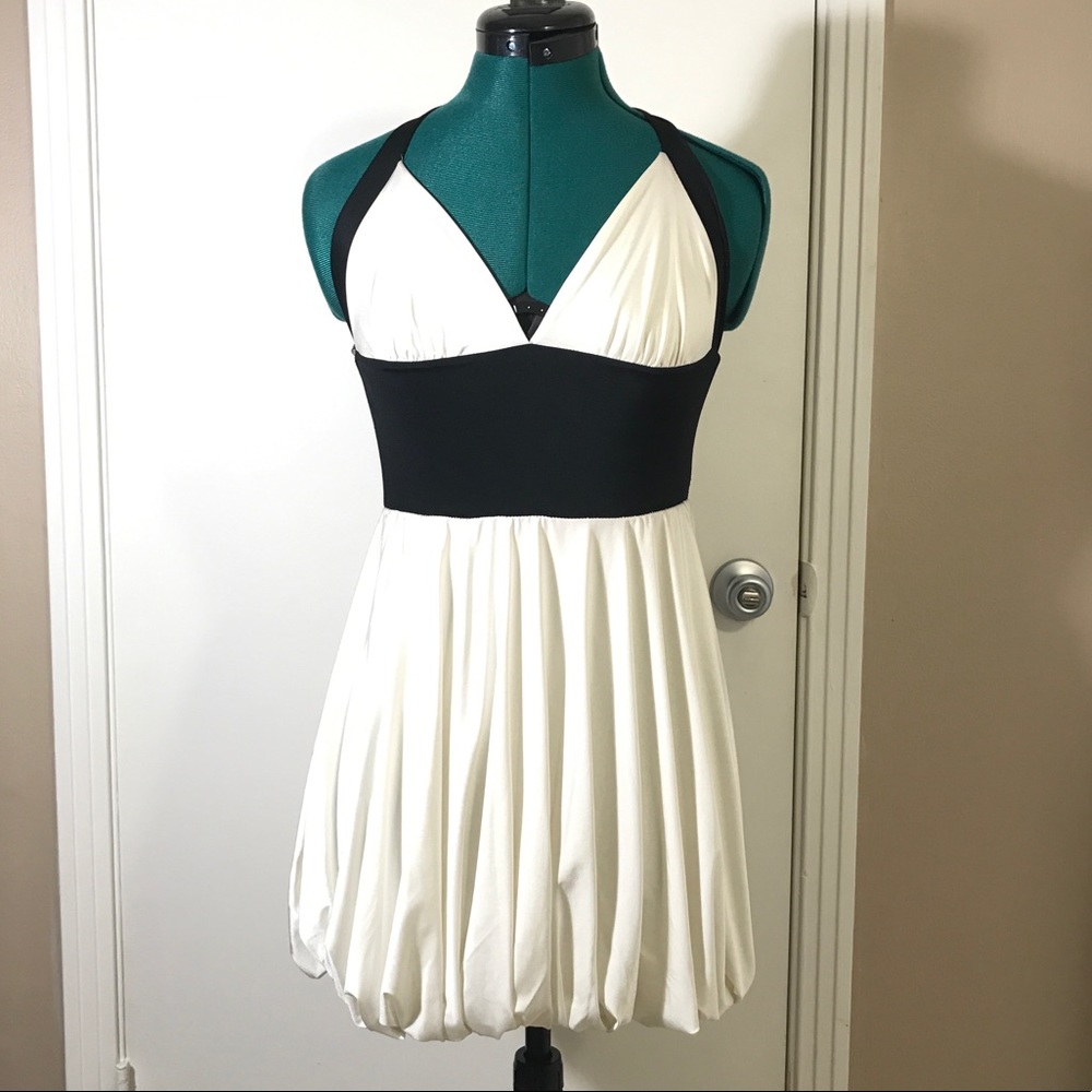White and Black Halter Bubble Hem Dress