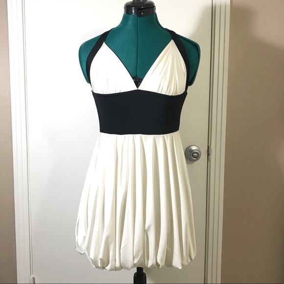 White and Black Halter Bubble Hem Dress - Picture 1 of 3