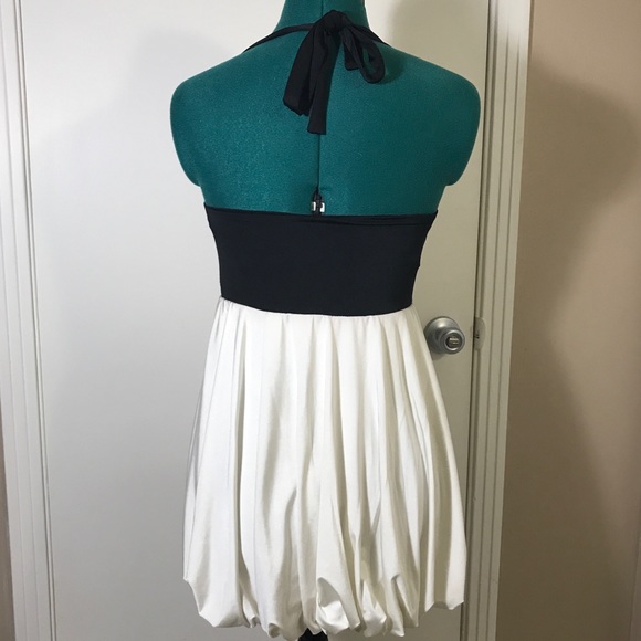White and Black Halter Bubble Hem Dress - Picture 2 of 3