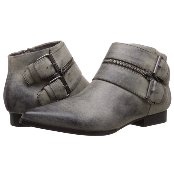 Zip Buckle Burnished Grey Pointy Toe Booties - Picture 5 of 5
