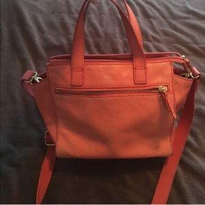 Fossil leather peach/coral tote. 9x9x9