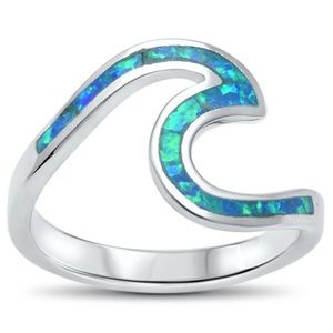 Sterling silver Lab Opal Wave Swirl Ring