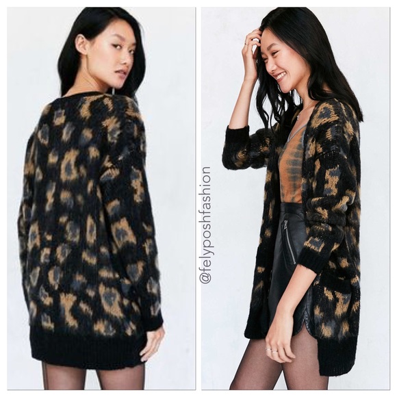 Urban Outfitter Leopard Brushed Boyfriend Cardigan