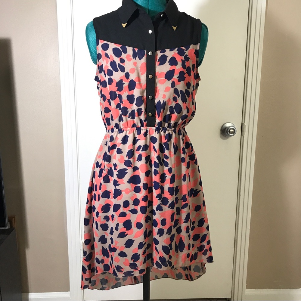 Coral, Navy and black sleeveless high low dress