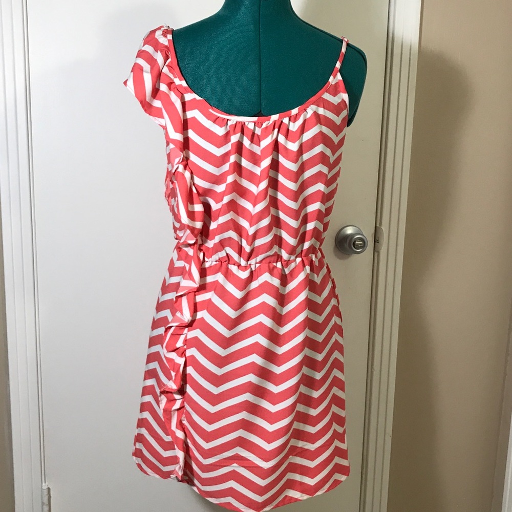 Coral and white chevron print dress