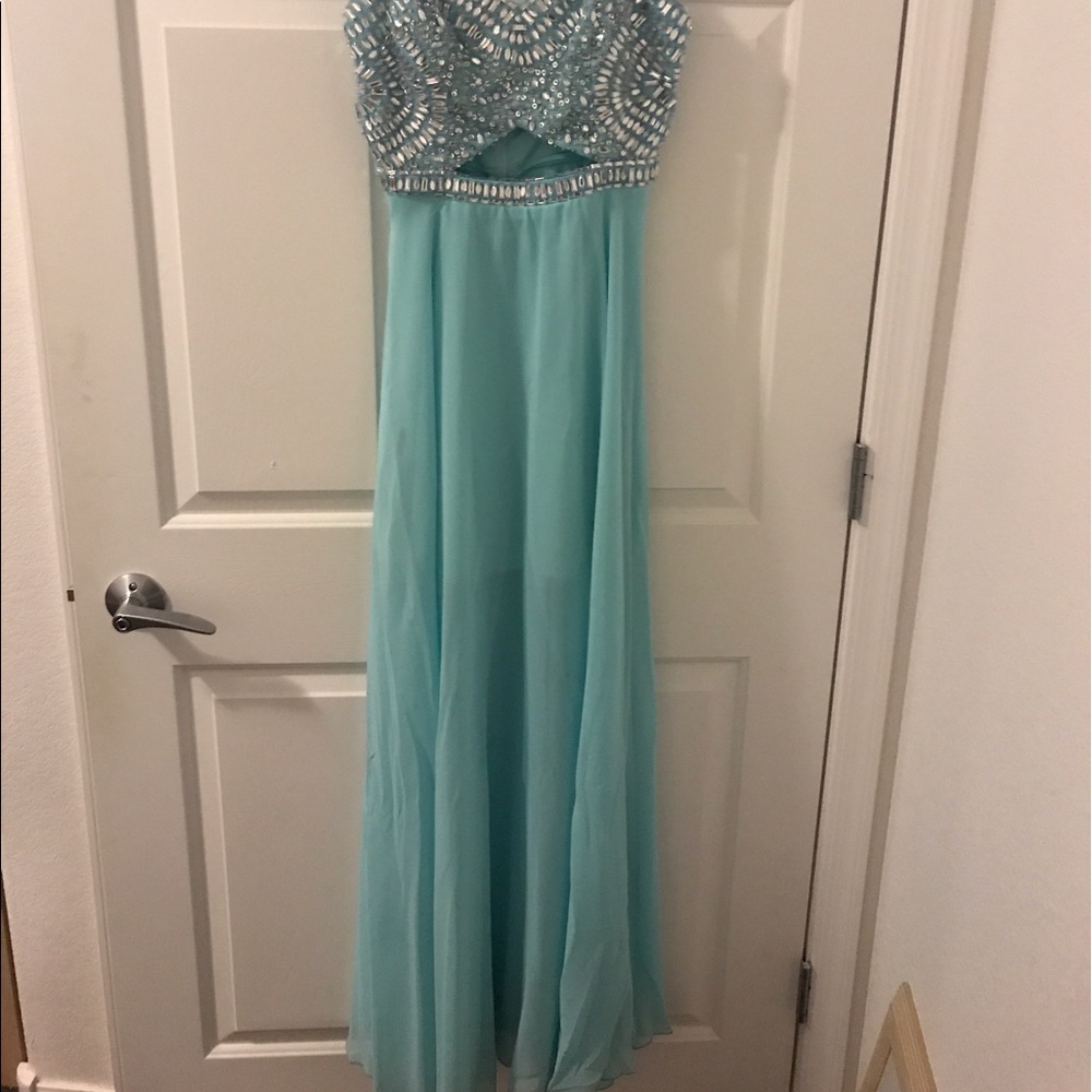 Turquoise Prom Dress - Picture 2 of 4