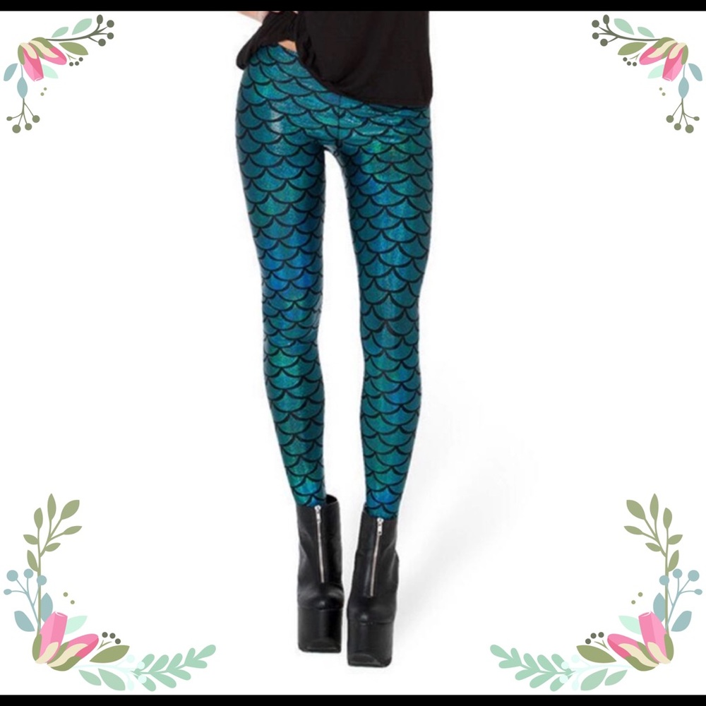 Mermaid Leggings, blue yoga pants, yoga leggings