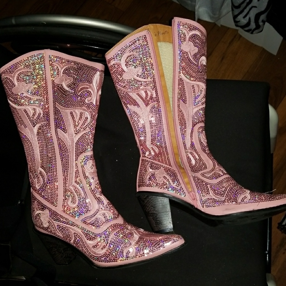 Pink sequince boots