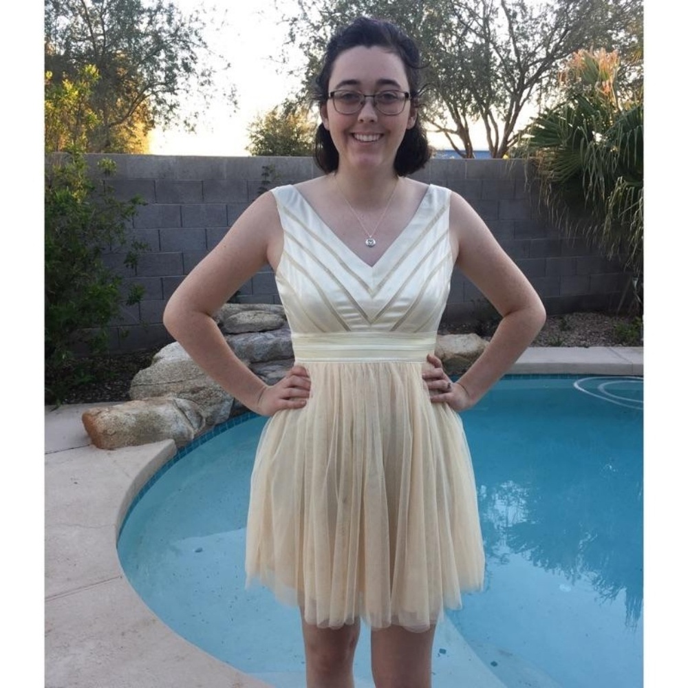 Modcloth Champagne v neck tulle dress