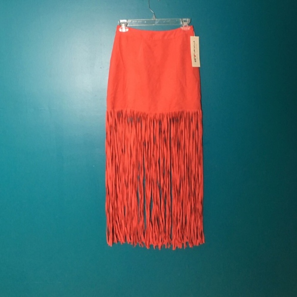 H&M red suede fringe skirt