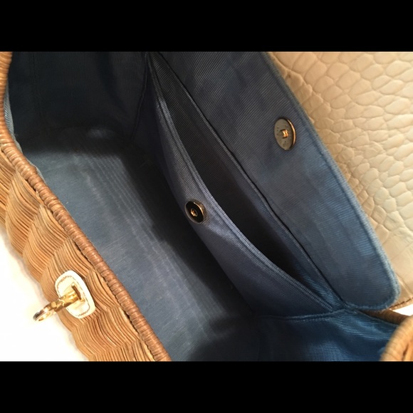 White Leather and wicker Eric Javits Basket bag purse - Picture 3 of 8