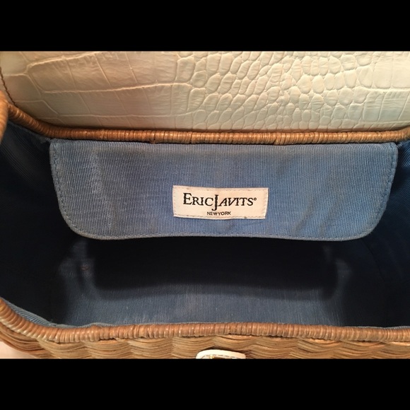 White Leather and wicker Eric Javits Basket bag purse - Picture 4 of 8