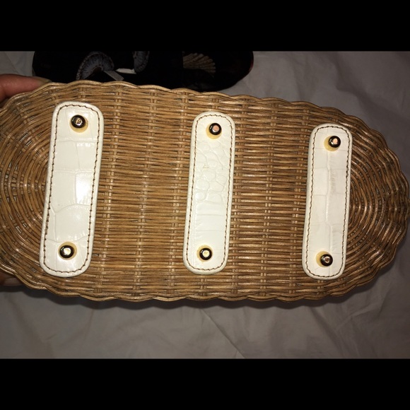 White Leather and wicker Eric Javits Basket bag purse - Picture 6 of 8