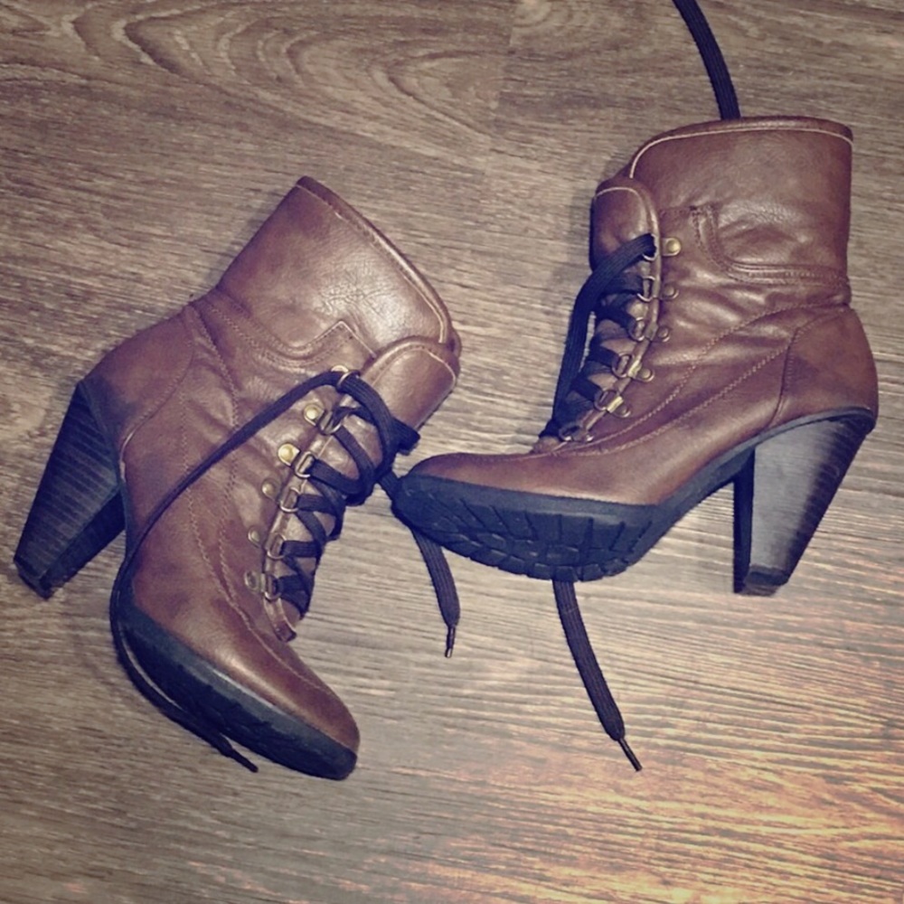 Brown Laced Heel Booties