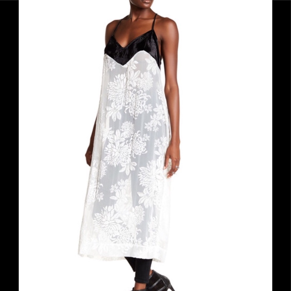 Free People Contrast Sheer Lace Floral Dress