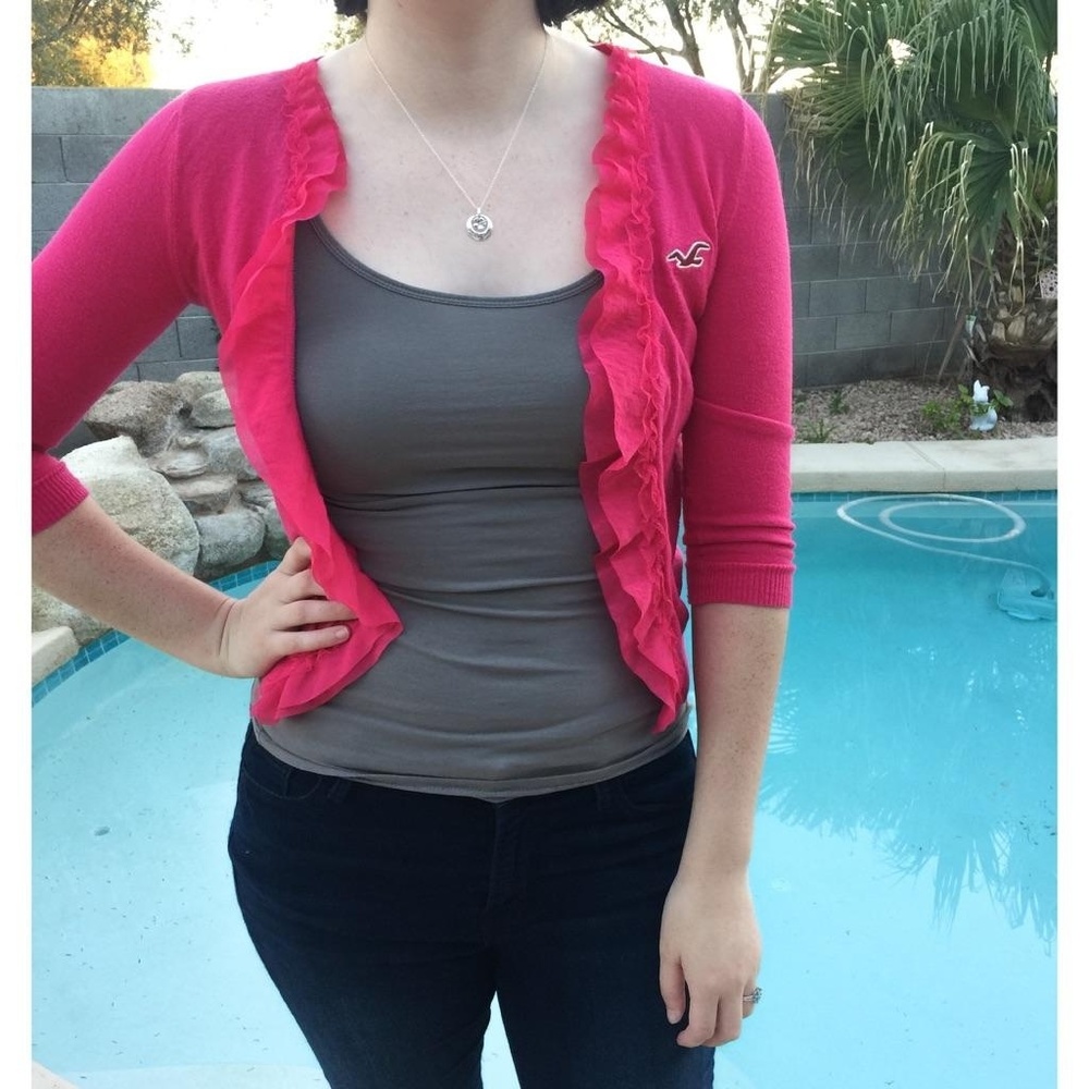 Hollister pink ruffle cardigan