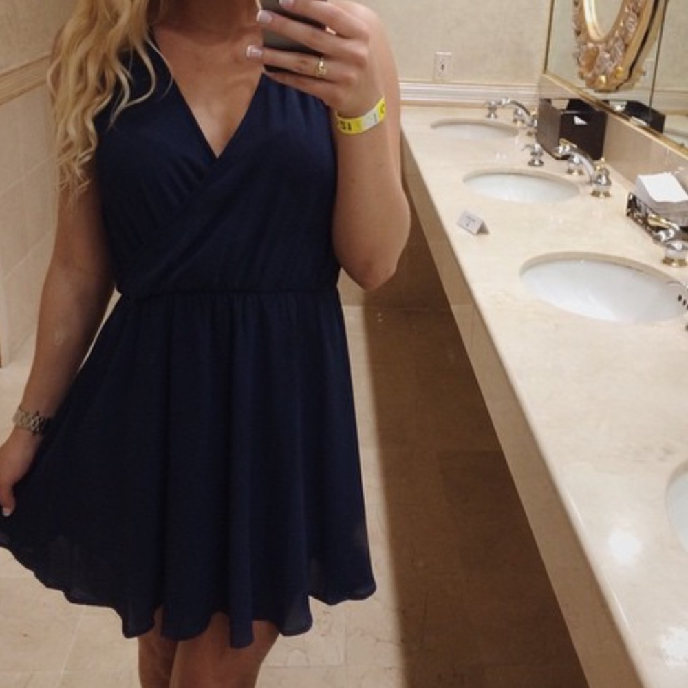Formal Dress V neck Navy Blue Size 2-4