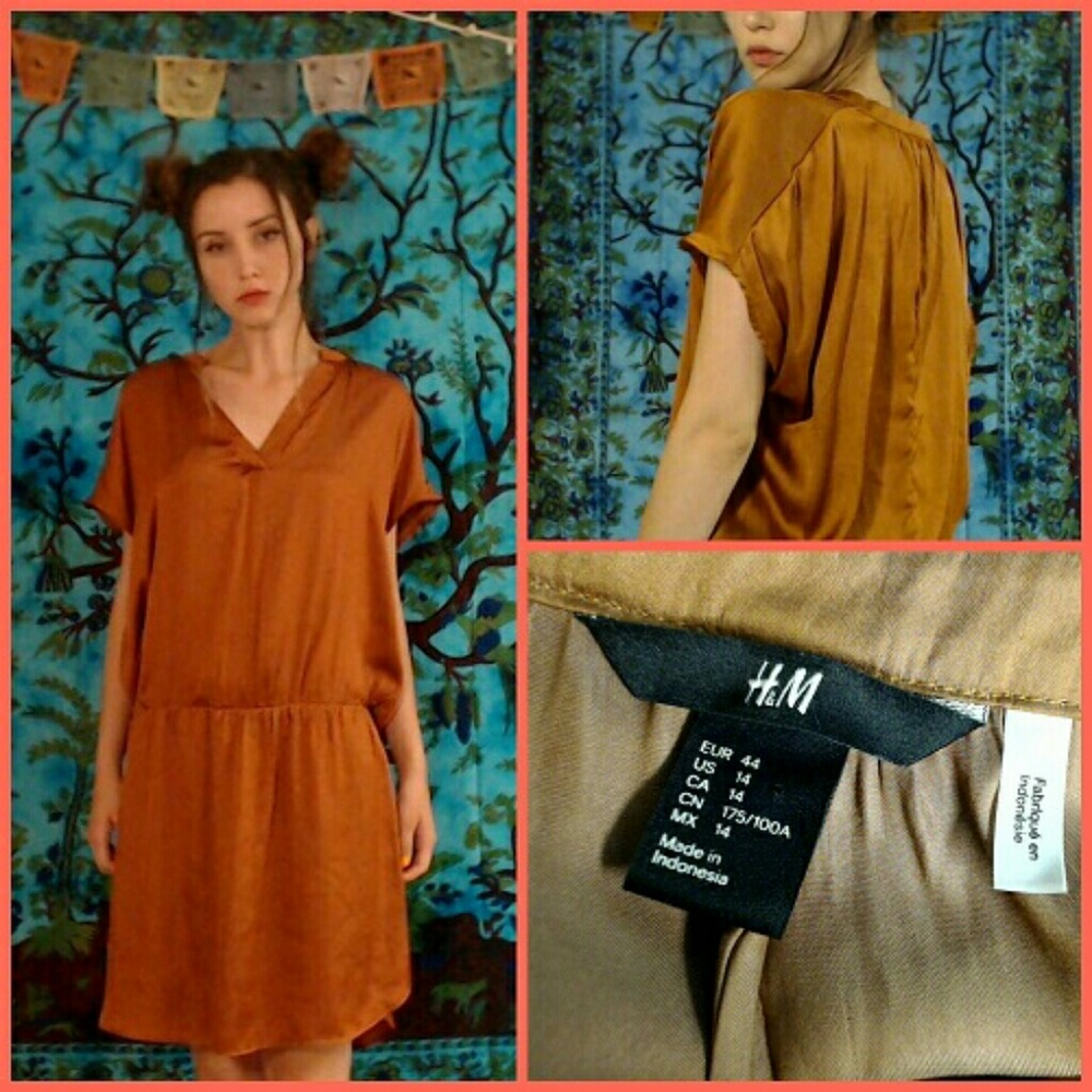 🌇H&M Copper Silky Caftan Dress Size:14🌇