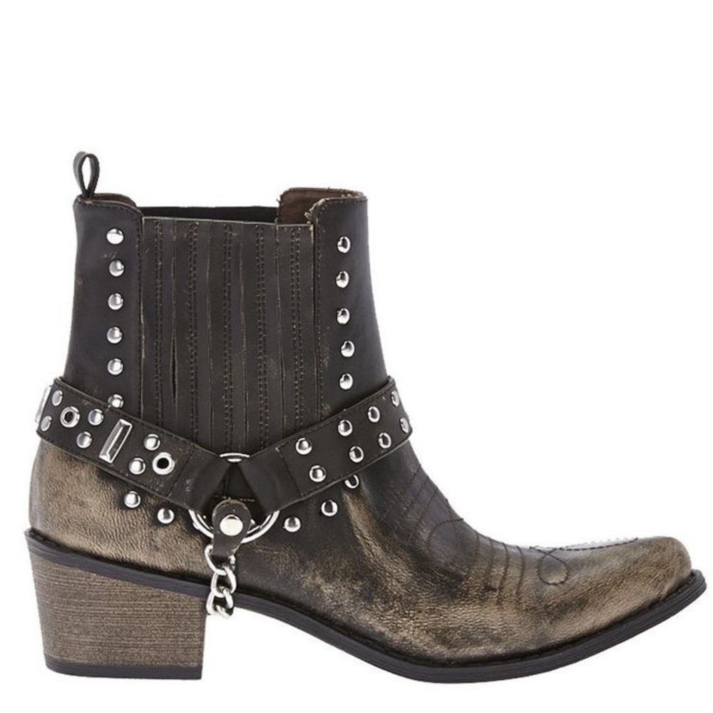 Distressed Black Cowboy Stud Harness Boots - Picture 3 of 8