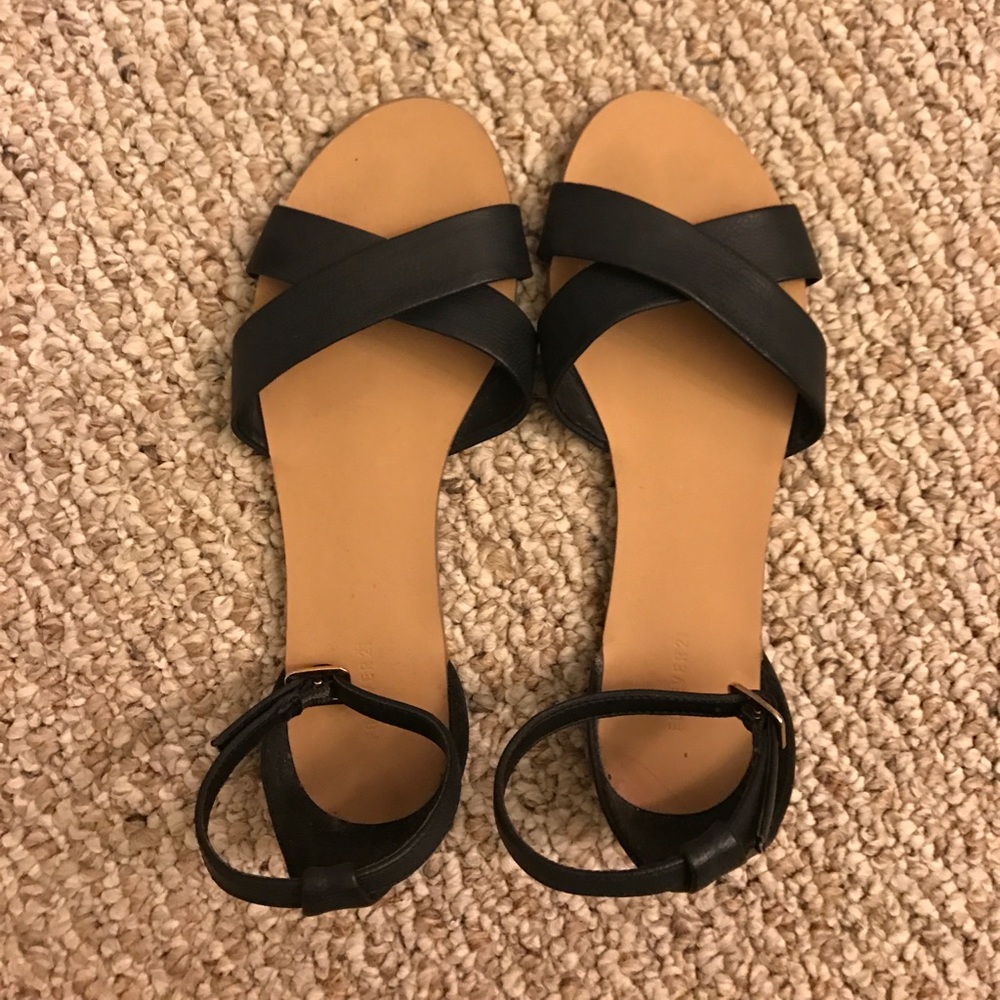 black leather criss cross sandals