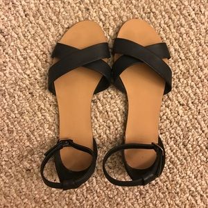 black leather criss cross sandals