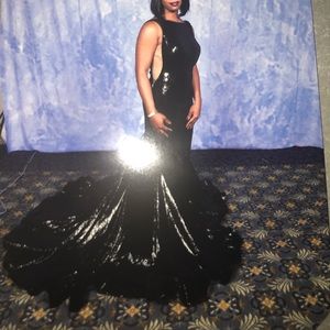 Jovani black sequin mermaid tail dress.