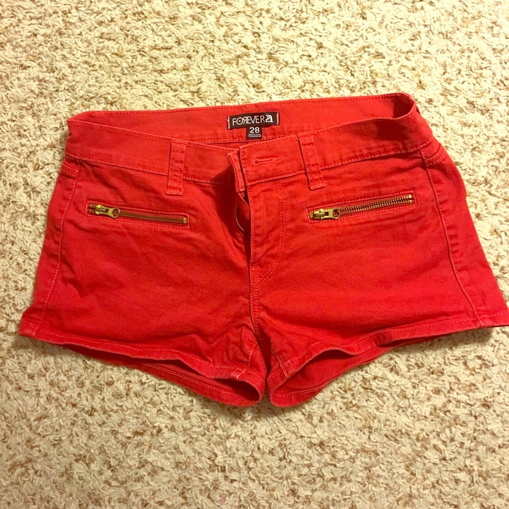Red jean shorts