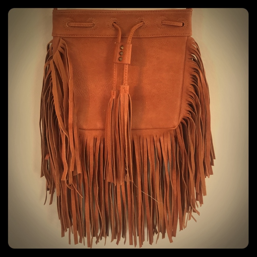 BOHO LEATHER BROWN FRINGED PURSE! NWOT