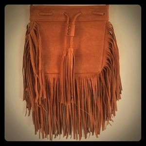 BOHO LEATHER BROWN FRINGED PURSE! NWOT