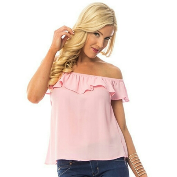 ❤️CLOSING SALE❤️ Pink ruffle off the shoulder top - Picture 2 of 4