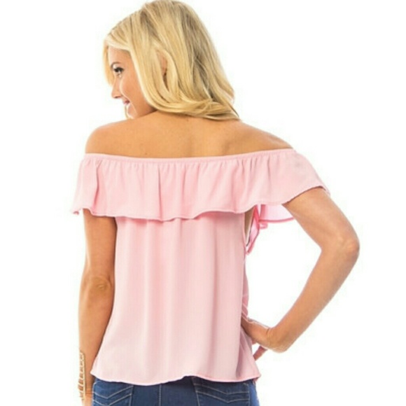 ❤️CLOSING SALE❤️ Pink ruffle off the shoulder top - Picture 4 of 4