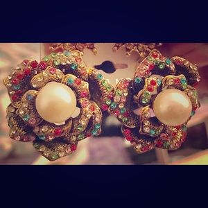 Multi colour stone studded flower earrings