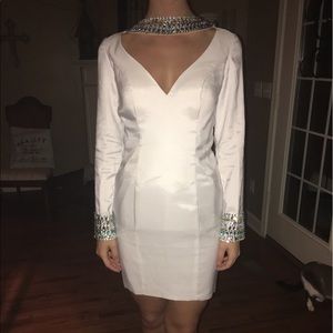 White and Blue Jewel Short Prom Party Dance Dress