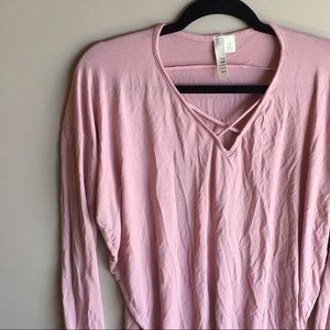 Jolie Light Pink Crisscross Long Sleeve Shirt