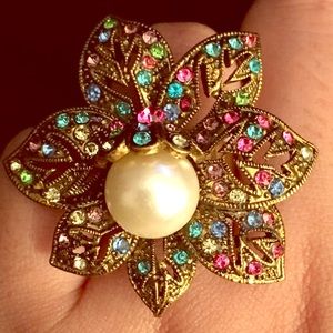 bronze multi color pearl ring