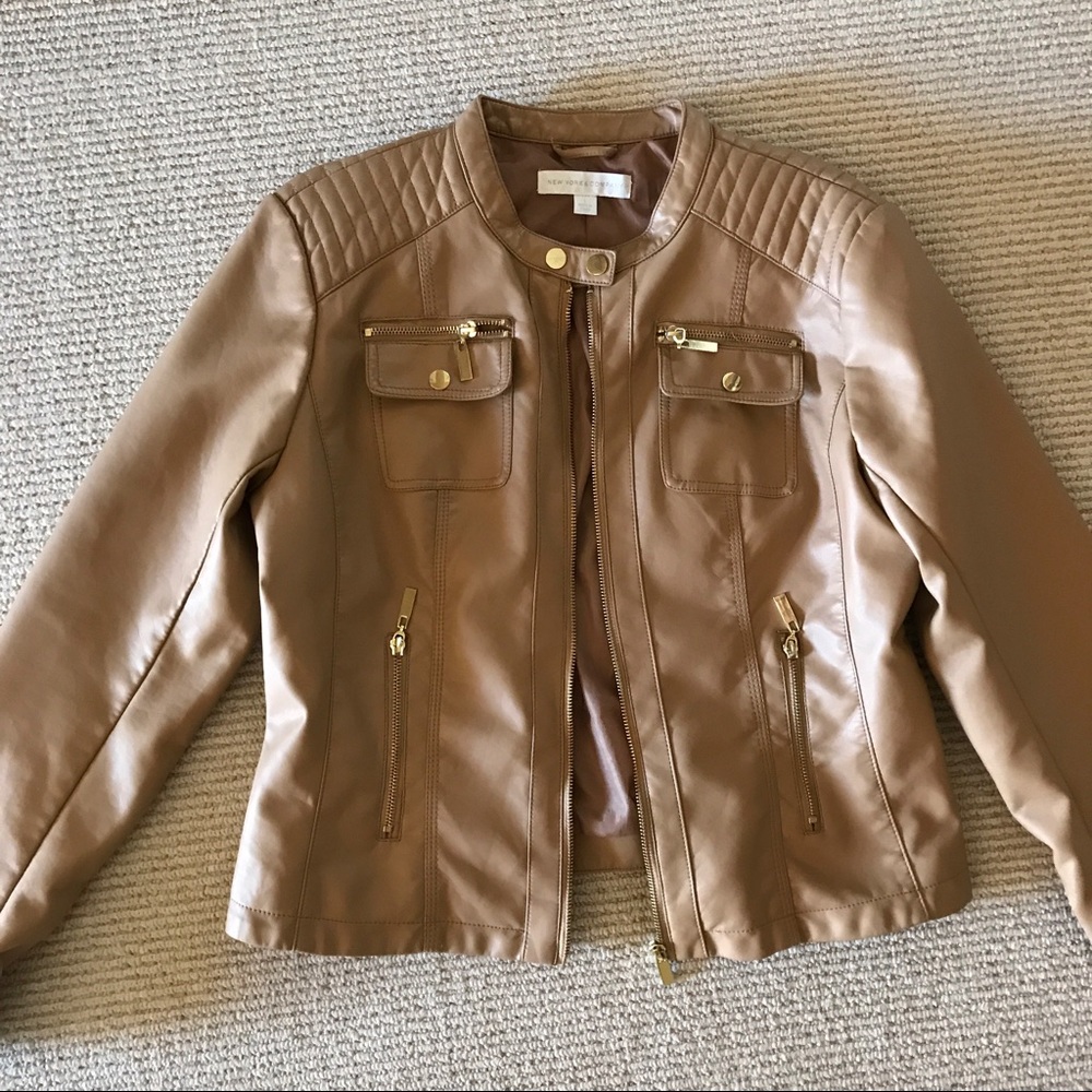 Tan colored “pleather” members only style jacket.