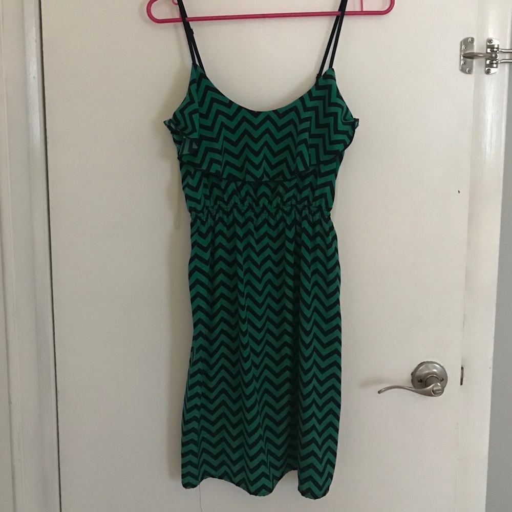 Navy blue and green chevron dress
