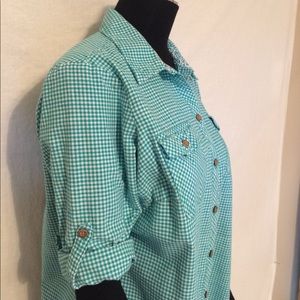 Croft & Barrow teal gingham summer shirt size L.