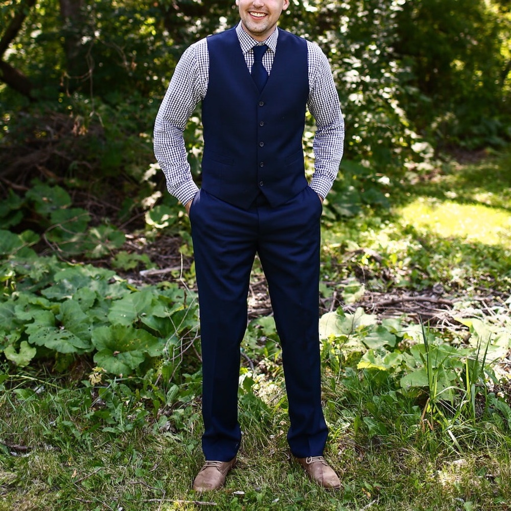 Stafford men's navy gingham dress shirt