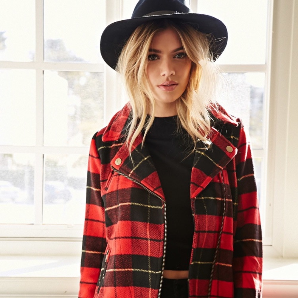Plaid Forever 21 biker jacket